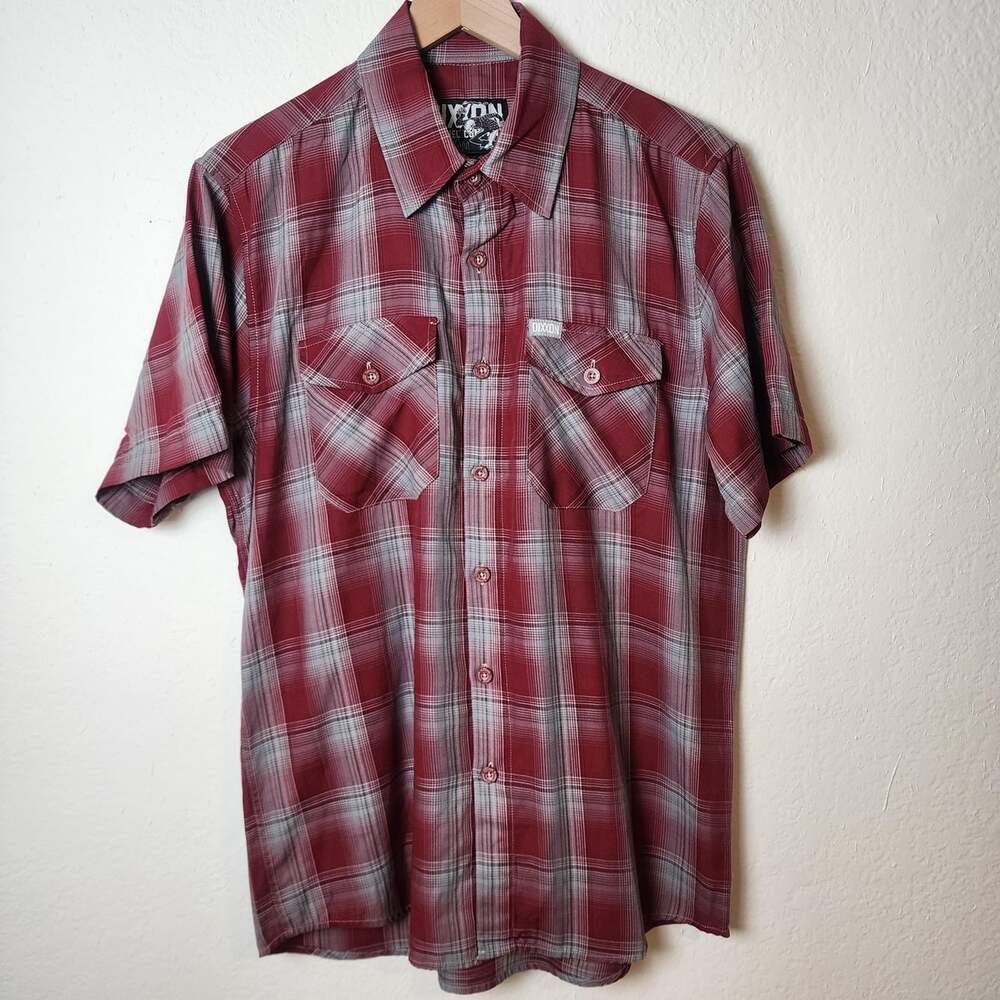 Dixxon Syrah Shirt Mens Medium Red Plaid Short Sleeve Button Up Flannel Casual